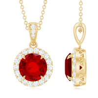 2.3 Carat Round Lab Created Ruby and Diamond Halo Pendant Necklace