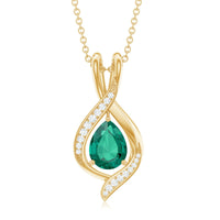 1 Carat Pear Cut Lab Created Emerald Teardrop Pendant with Diamond