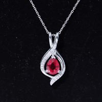 1 Carat Lab Created Ruby Teardrop Pendant with Moissanite