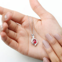 1 Carat Lab Created Ruby Teardrop Pendant with Moissanite