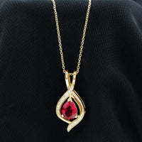 1 Carat Lab Created Ruby Teardrop Pendant with Moissanite