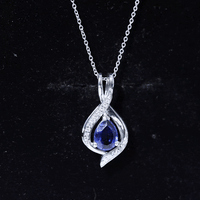 Certified Lab Created Blue Sapphire Teardrop Necklace with Moissanite