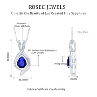 Lab Grown 6X8 MM Blue Sapphire Teardrop Pendant with Moissanite