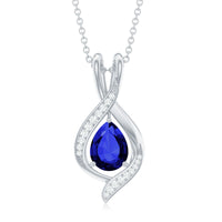 Lab Grown 6X8 MM Blue Sapphire Teardrop Pendant with Moissanite