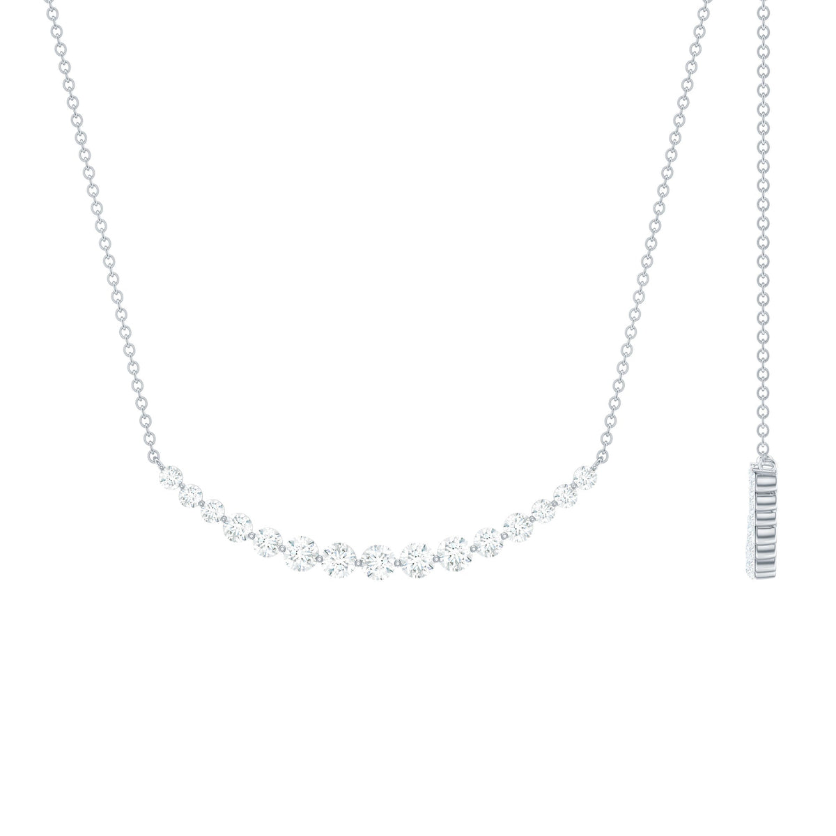 Moissanite curved bar pendant necklace for women by Rosec Jewels, showcasing a sleek, elegant jewelry design.
