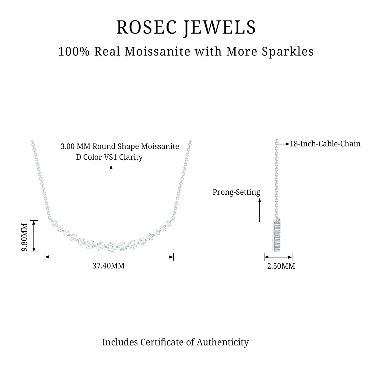 Moissanite curved bar pendant necklace for women by Rosec Jewels, showcasing a sleek, elegant jewelry design.