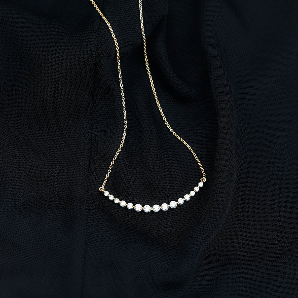 Moissanite curved bar pendant necklace for women by Rosec Jewels, featuring sparkling gemstone accents on a sleek, elegant design.