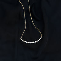 Moissanite curved bar pendant necklace for women by Rosec Jewels, featuring sparkling gemstone accents on a sleek, elegant design.