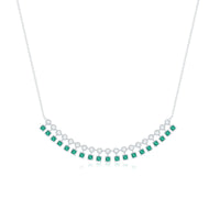 Lab grown emerald curved bar necklace pendant by Rosec Jewels featuring a sleek, elegant green gemstone design.