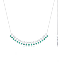 Lab-grown emerald curved bar pendant necklace by Rosec Jewels, featuring a sleek design with vibrant green emeralds.