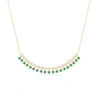 Certified lab-grown emerald curved bar pendant necklace by Rosec Jewels, featuring a sleek design with a vibrant green gemstone.
