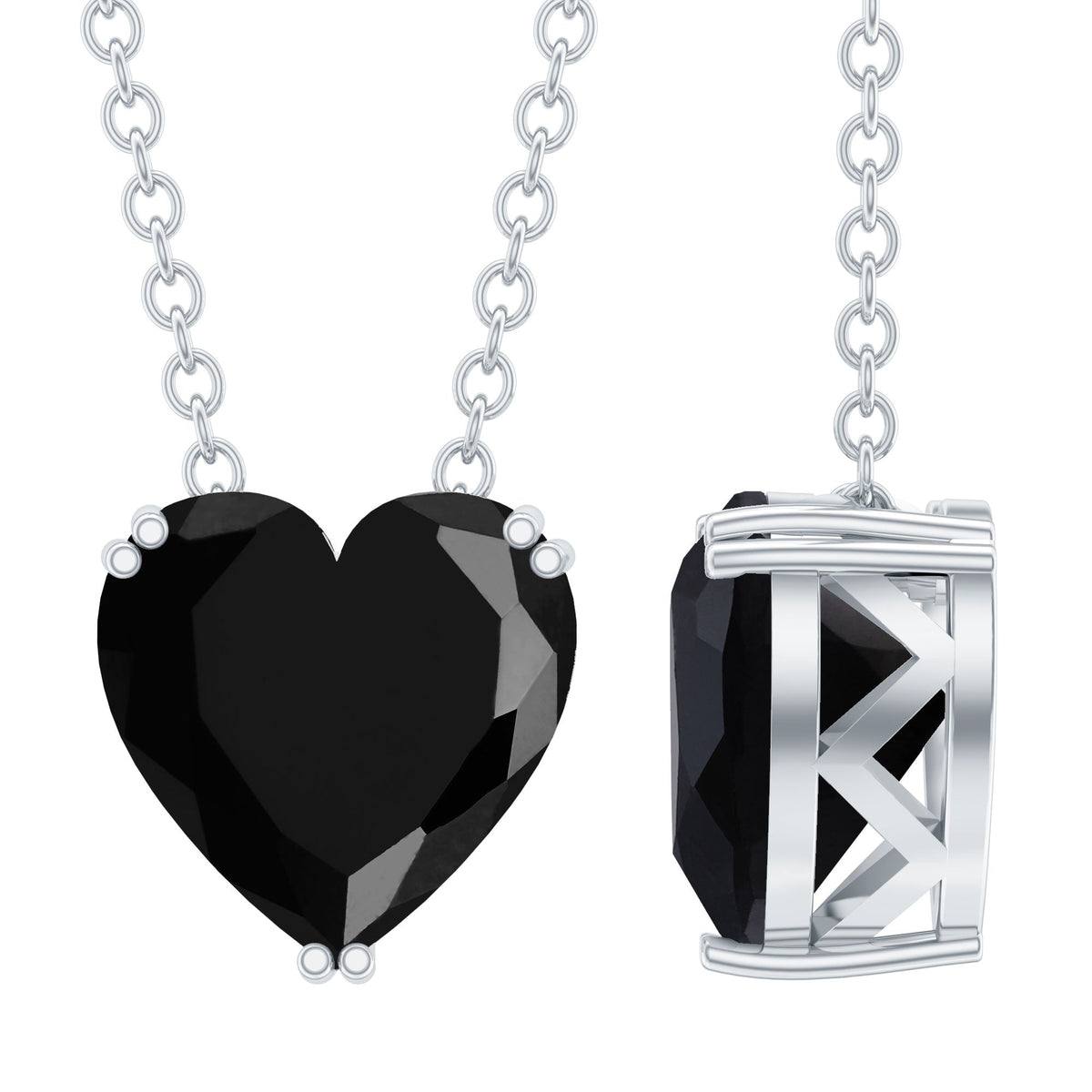 Black spinel heart-shaped solitaire pendant in double prong setting, 2 carats, elegant jewelry piece by Rosec Jewels.