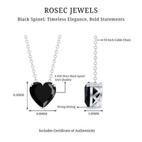 Heart-shaped black spinel pendant in a double prong setting, 2 carats, from Rosec Jewels, showcasing elegant jewelry design.