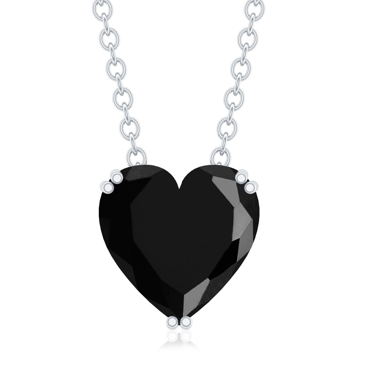 Heart-shaped black spinel pendant with 2-carat solitaire gemstone in double prong setting, from Rosec Jewels.