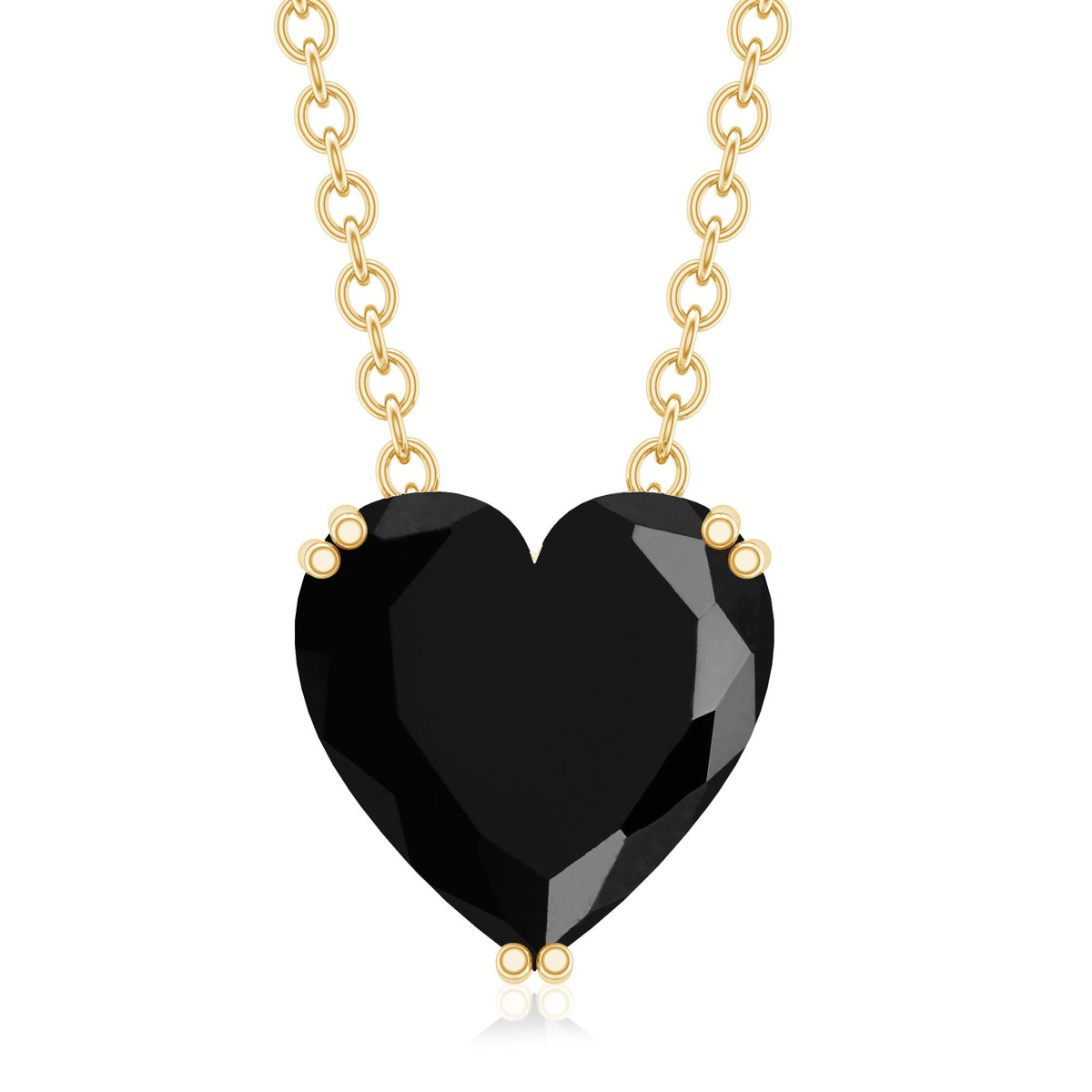 Heart-shaped black spinel solitaire pendant with double prong setting, featuring a 2-carat gemstone from Rosec Jewels.