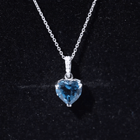 2 Carat Certified London Blue Topaz Heart Necklace with Diamond