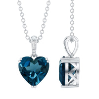 2 Carat Certified London Blue Topaz Heart Necklace with Diamond