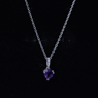Certified Solitaire Amethyst Heart Necklace with Diamond
