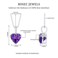 Certified Solitaire Amethyst Heart Necklace with Diamond