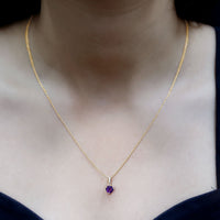 Certified Solitaire Amethyst Heart Necklace with Diamond