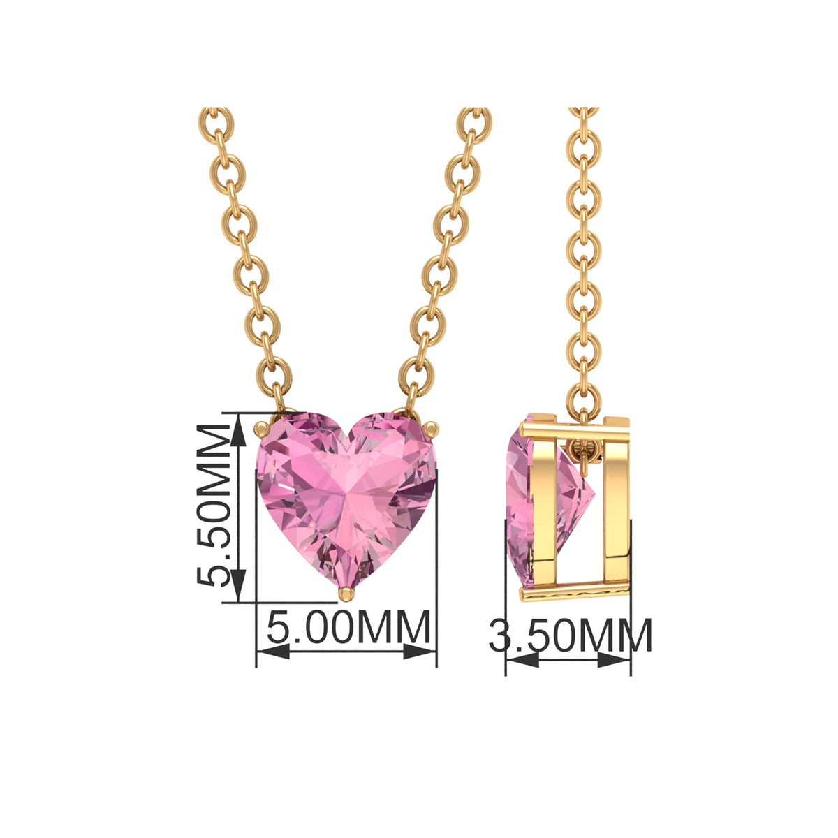 1 Carat Heart Shape Pink Tourmaline Pendant Necklace