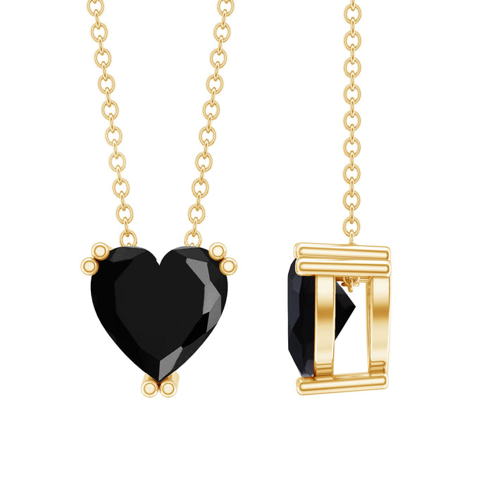 Heart-shaped black onyx solitaire pendant necklace featuring a 2-carat gemstone by Rosec Jewels.