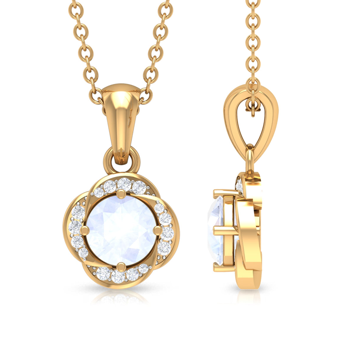 Moonstone and Diamond Flower Pendant Necklace