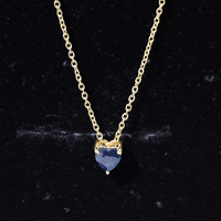 Heart Shape Blue Sapphire Solitaire Necklace for Women
