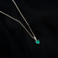 Heart Shape Emerald Promise Necklace with Diamond Accent Bail
