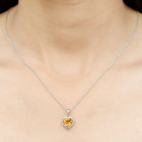 Natural Heart Shape 2 Carat Citrine Pendant Necklace with Rope Frame