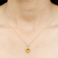 Natural Heart Shape 2 Carat Citrine Pendant Necklace with Rope Frame