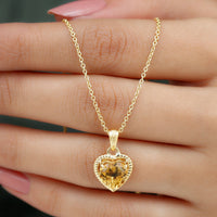 Natural Heart Shape 2 Carat Citrine Pendant Necklace with Rope Frame