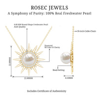 Natural Freshwater Pearl and Diamond Sunburst Pendant Necklace
