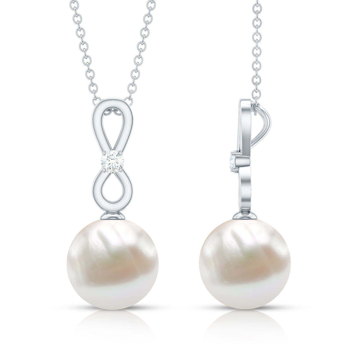 10 MM Round Freshwater Pearl Drop Infinity Pendant with Diamond