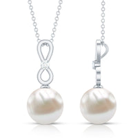 10 MM Round Freshwater Pearl Drop Infinity Pendant with Diamond