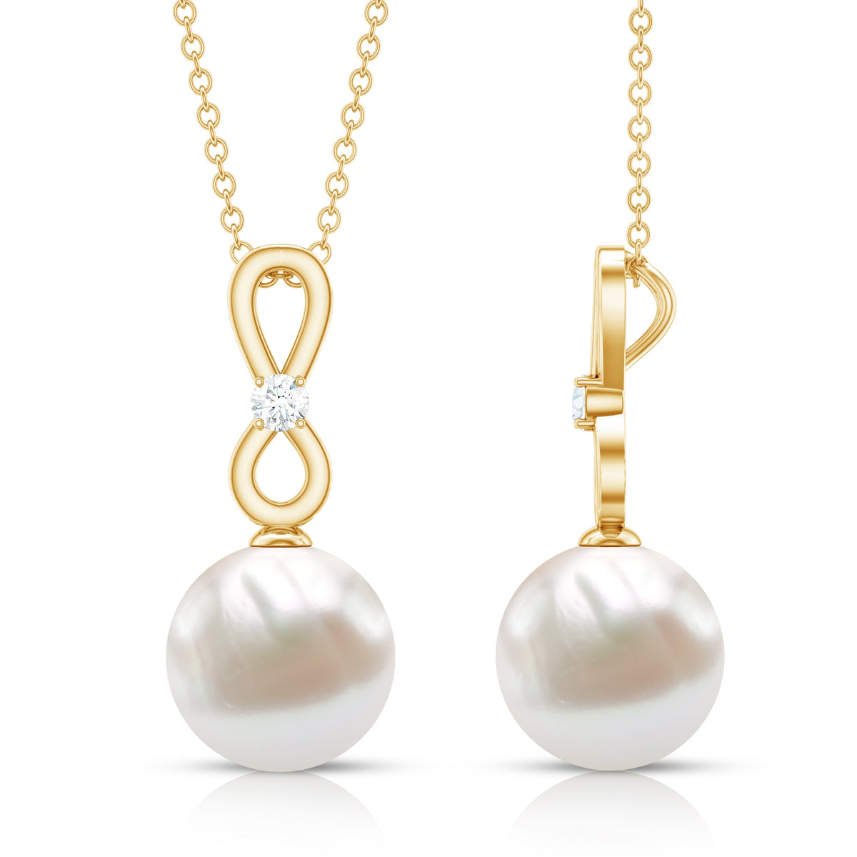 10 MM Round Freshwater Pearl Drop Infinity Pendant with Diamond