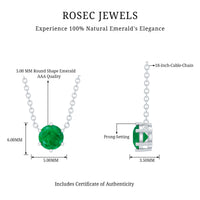 5mm round cut emerald pendant in 6 prong setting, featuring a solitaire design by Rosec Jewels