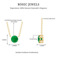 Gold pendant featuring a 5mm round cut emerald gemstone in a 6 prong solitaire setting by Rosec Jewels.