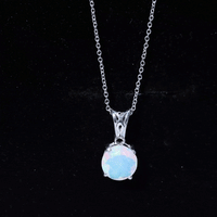Real Ethiopian Opal Solitaire Pendant Necklace with Chain