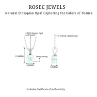 Real Ethiopian Opal Solitaire Pendant Necklace with Chain