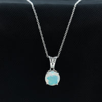 Real Ethiopian Opal Solitaire Pendant Necklace with Chain