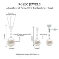 Freshwater Pearl Simple Dangle Drop Pendant and Earrings Set with Diamond