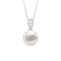 Marquise-shaped pendant by Rosec Jewels featuring a freshwater pearl drop and diamond accents, elegant jewelry pendant.