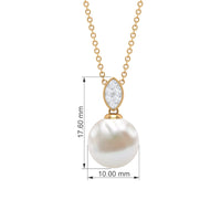 Marquise shape pendant with freshwater pearl drop and diamond accent, elegant jewelry by Rosec Jewels.