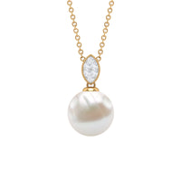 Marquise-shaped pendant by Rosec Jewels featuring a freshwater pearl drop and sparkling diamonds on a delicate chain