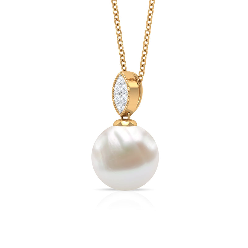 Marquise-shaped pendant by Rosec Jewels with freshwater pearl drop and diamond accent, showcasing elegant jewelry design.