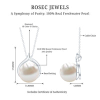 11 Carat White Pearl Solitaire Necklace with Diamond