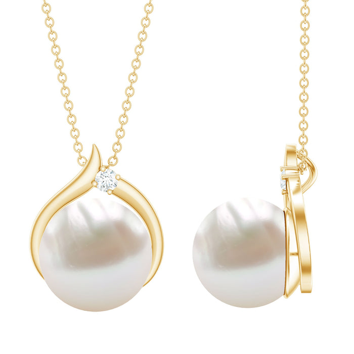 White pearl solitaire necklace with diamond pendant from Rosec Jewels, showcasing elegant jewelry design.