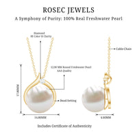 11 Carat White Pearl Solitaire Necklace with Diamond