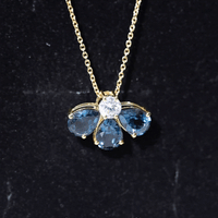 Real Pear Cut London Blue Topaz Flower Necklace
